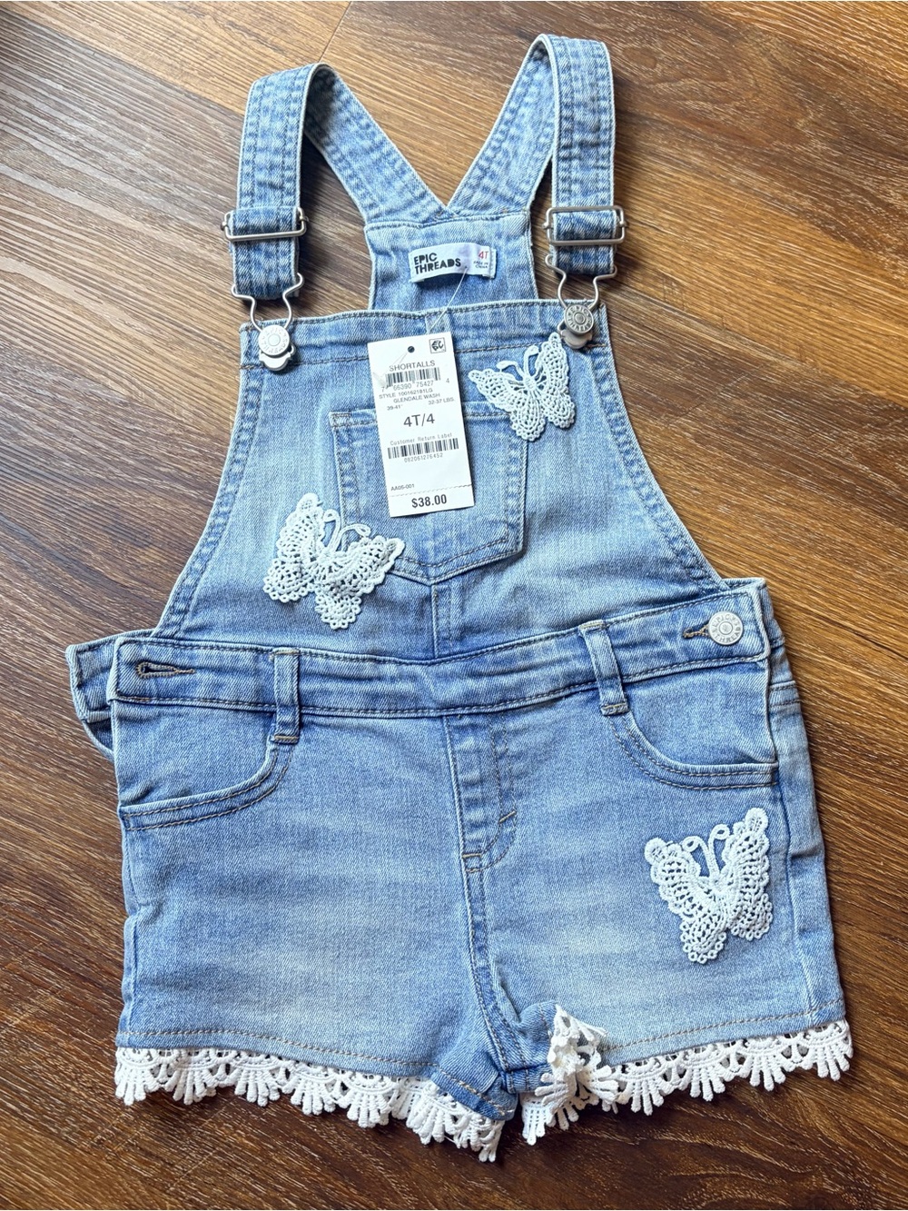 NWT Epic Threads Butterfly Denim Shortalls – Size 4T 🦋